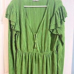 Zara Vibrant Green Pleated Top